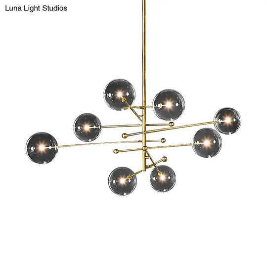 Postmodern Glass Chandelier With Gold-Tiered Design - 8 Bulbs Multi-Ball Hanging Lamp Kit