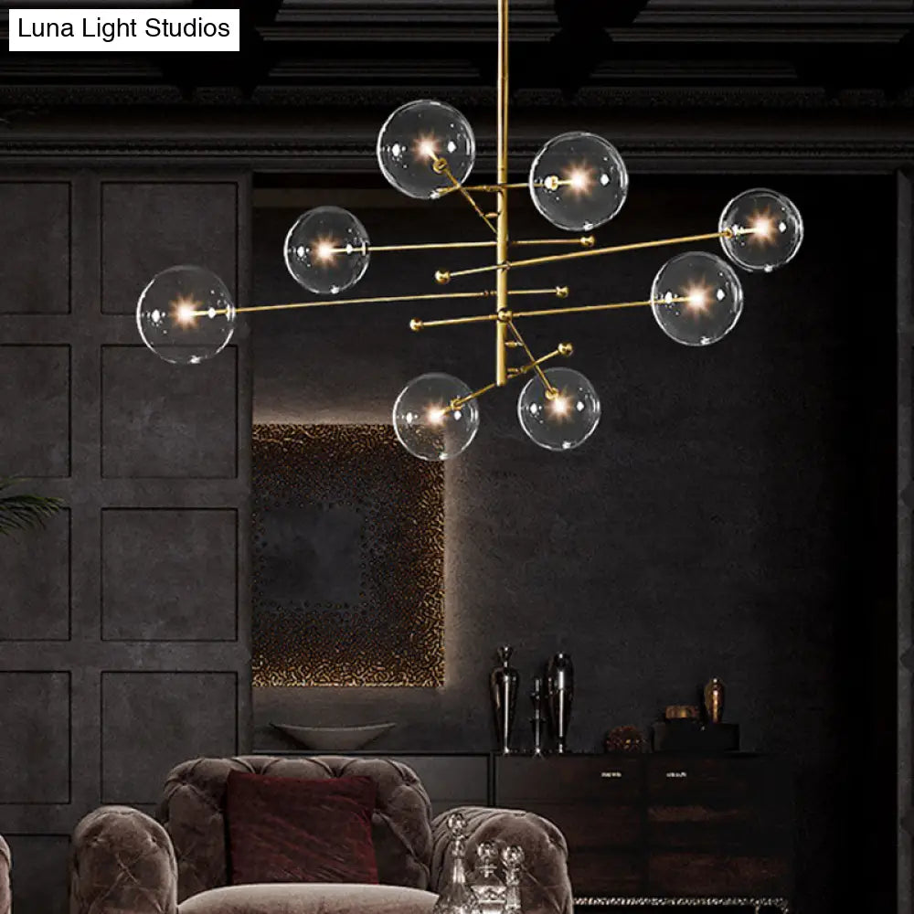 Postmodern Glass Chandelier With Gold-Tiered Design - 8 Bulbs Multi-Ball Hanging Lamp Kit