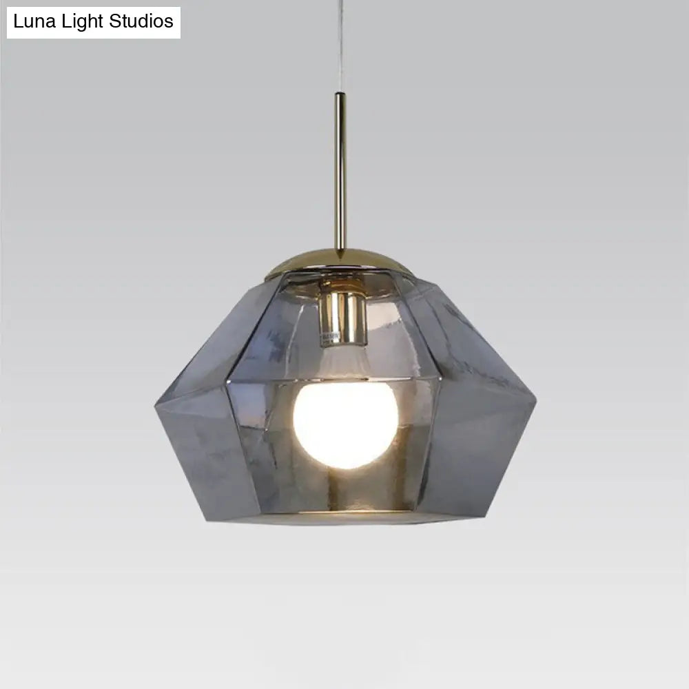 Postmodern Glass Diamond Pendant Lamp - Silver/Gold Suspended 1-Bulb Lighting Fixture For Tables