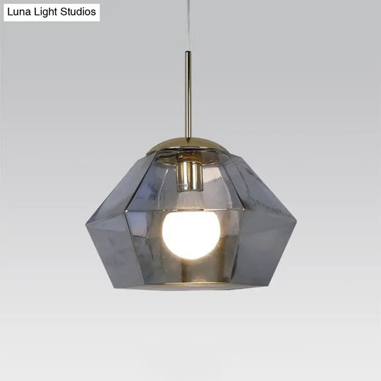 Postmodern Glass Diamond Pendant Lamp - Silver/Gold Suspended 1-Bulb Lighting Fixture For Tables