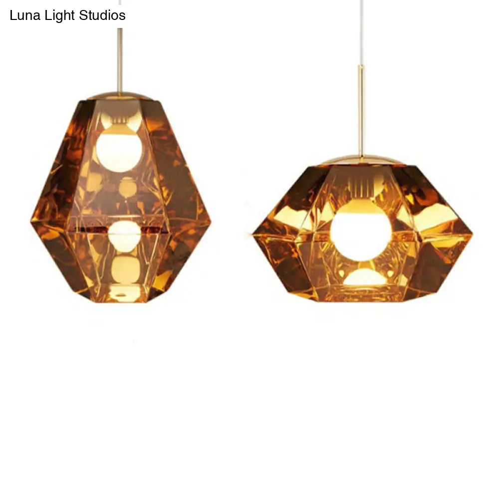 Postmodern Glass Diamond Pendant Lamp - Silver/Gold Suspended 1-Bulb Lighting Fixture For Tables