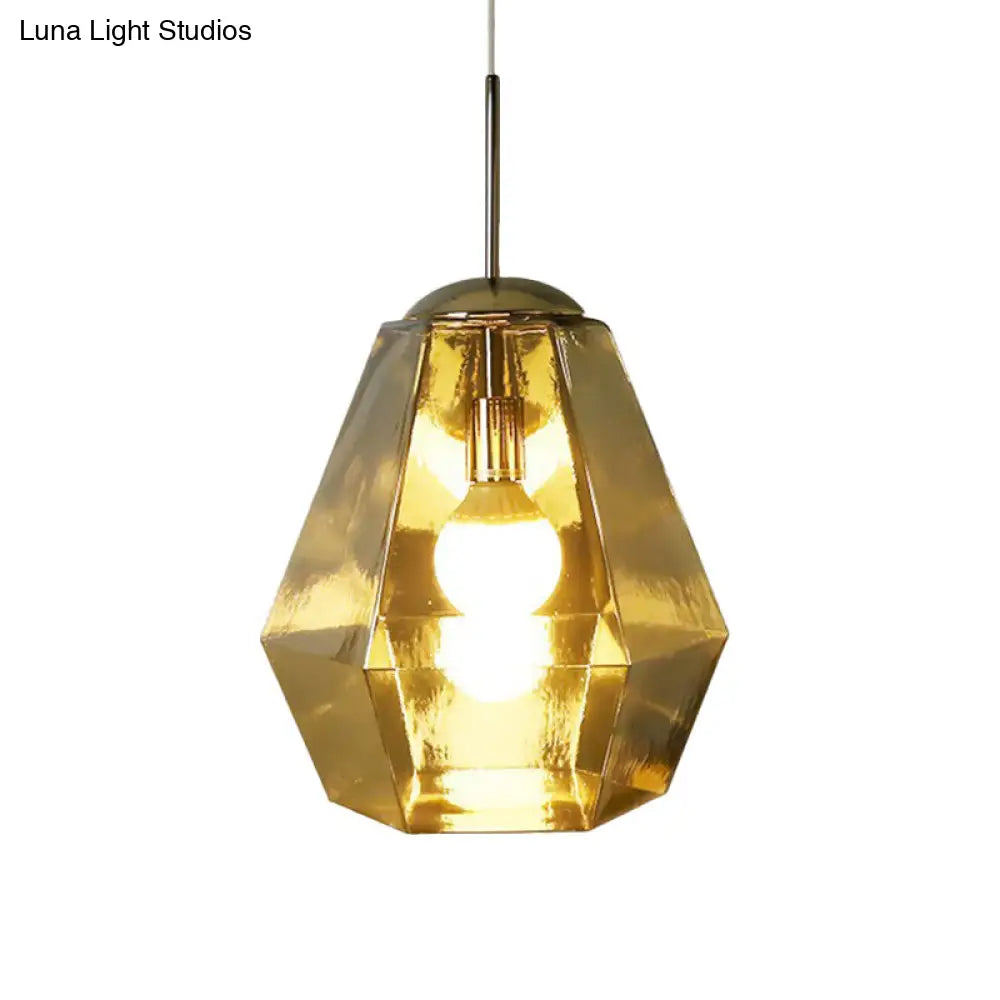 Postmodern Glass Diamond Pendant Lamp - Silver/Gold Suspended 1-Bulb Lighting Fixture For Tables