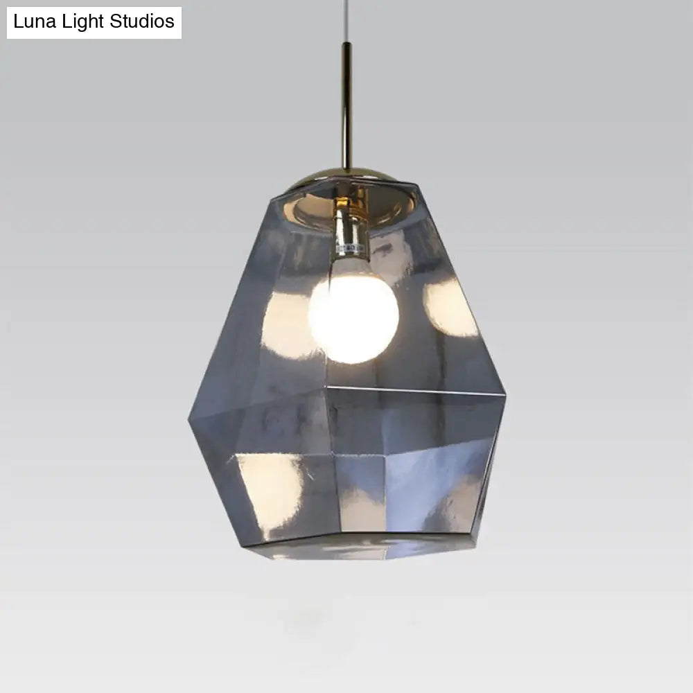 Postmodern Glass Diamond Pendant Lamp - Silver/Gold Suspended 1-Bulb Lighting Fixture For Tables