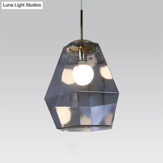 Postmodern Glass Diamond Pendant Lamp - Silver/Gold Suspended 1-Bulb Lighting Fixture For Tables