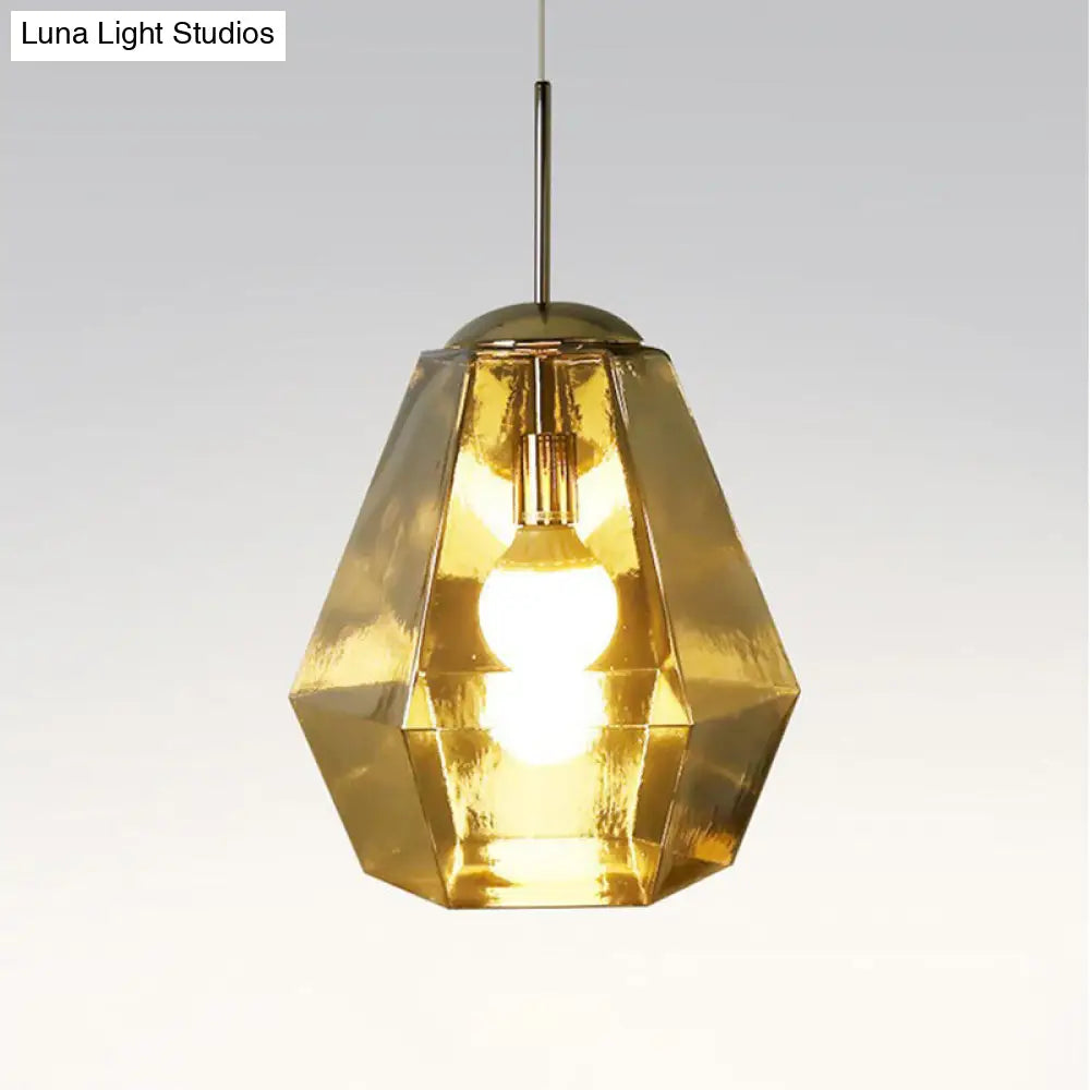 Postmodern Glass Diamond Pendant Lamp - Silver/Gold Suspended 1-Bulb Lighting Fixture For Tables