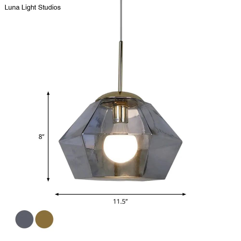 Postmodern Glass Diamond Pendant Lamp - Silver/Gold Suspended 1-Bulb Lighting Fixture For Tables