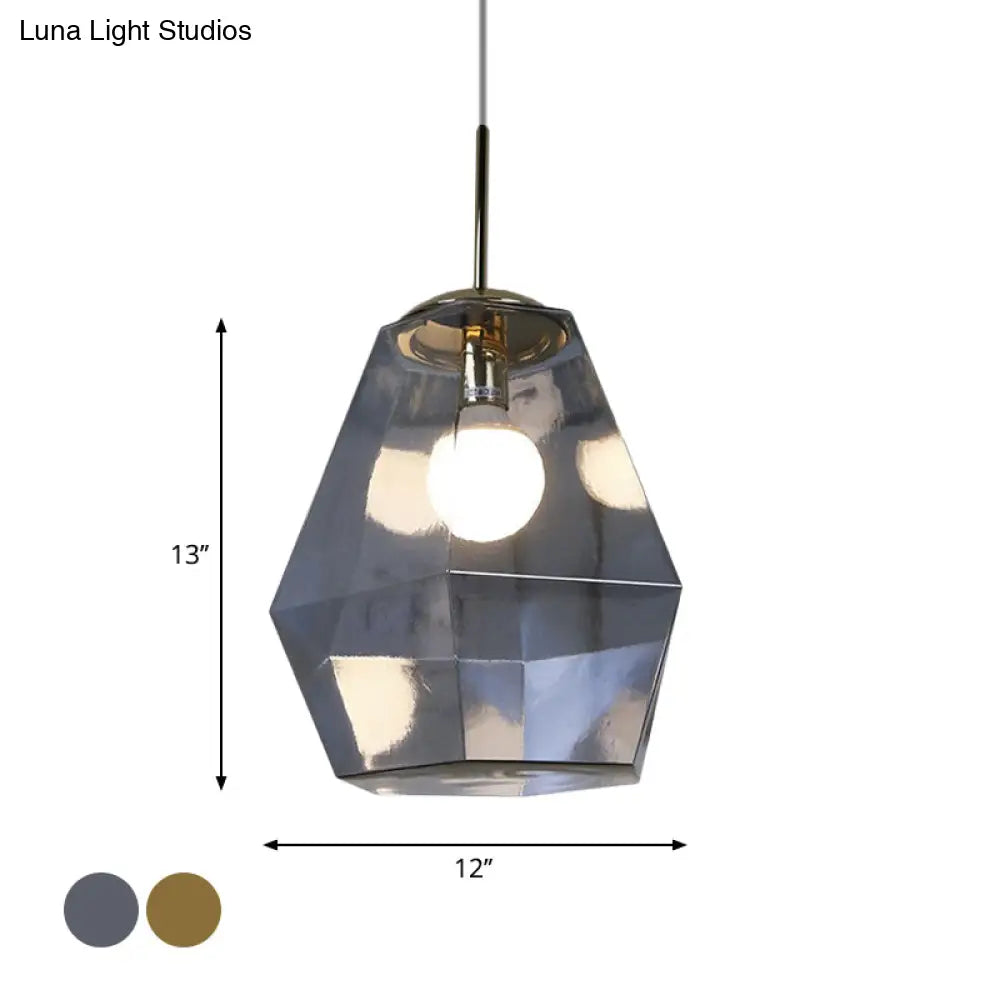 Postmodern Glass Diamond Pendant Lamp: Silver/Gold 1-Bulb Suspended Fixture For Table Lighting