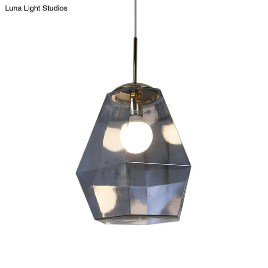 Postmodern Glass Diamond Pendant Lamp - Silver/Gold Suspended 1-Bulb Lighting Fixture For Tables