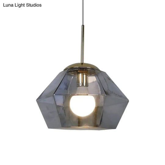 Postmodern Glass Diamond Pendant Lamp - Silver/Gold Suspended 1-Bulb Lighting Fixture For Tables