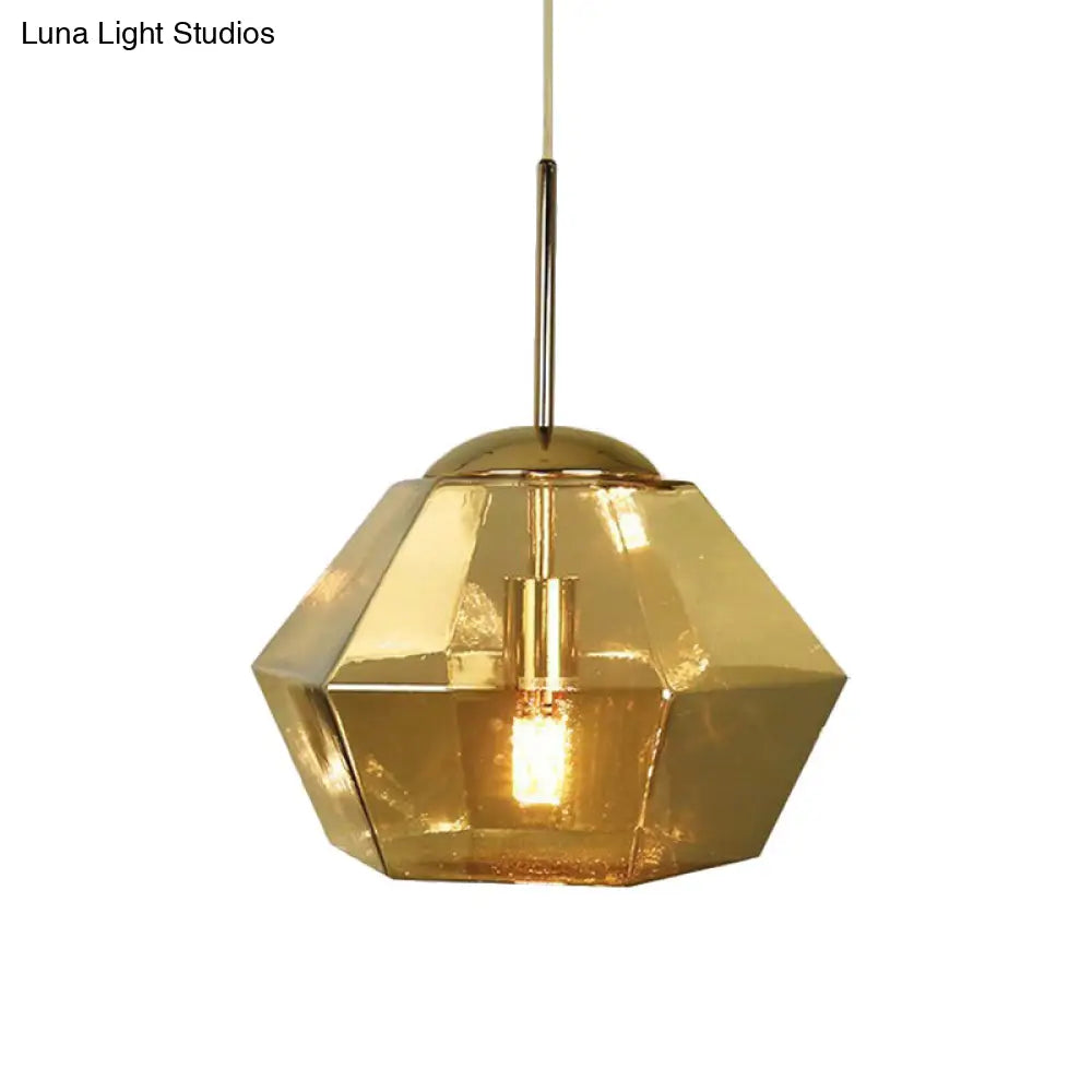 Postmodern Glass Diamond Pendant Lamp - Silver/Gold Suspended 1-Bulb Lighting Fixture For Tables