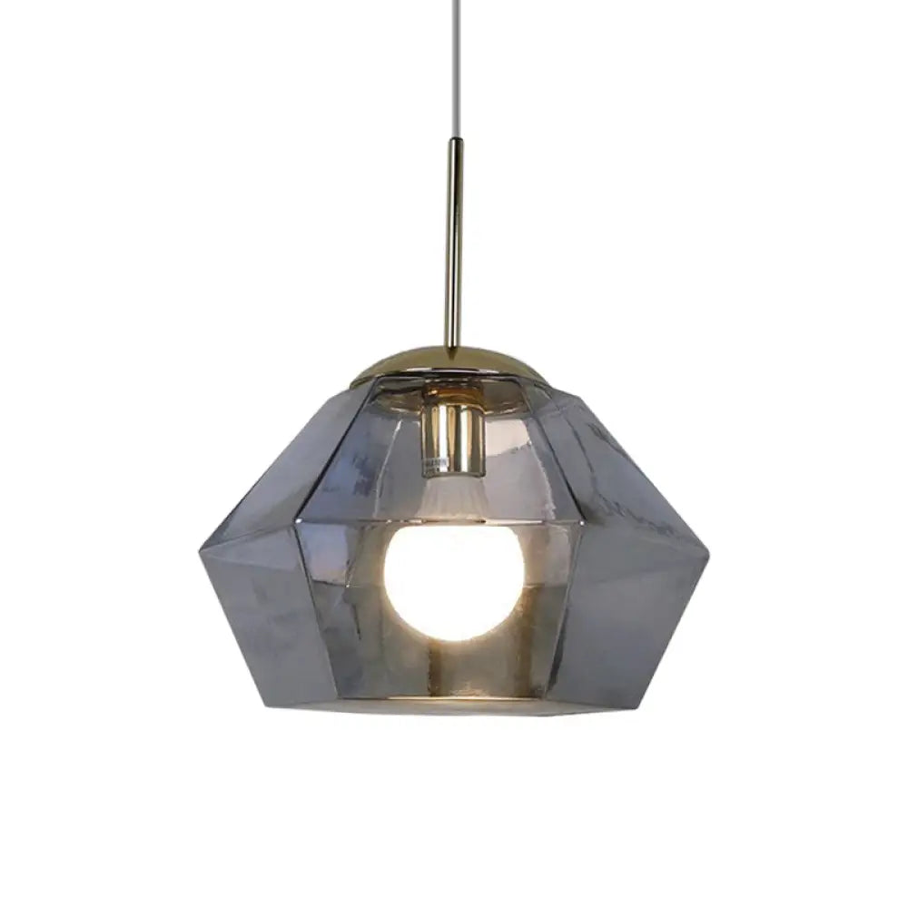 Postmodern Glass Diamond Pendant Lamp: Silver/Gold 1-Bulb Suspended Fixture For Table Lighting