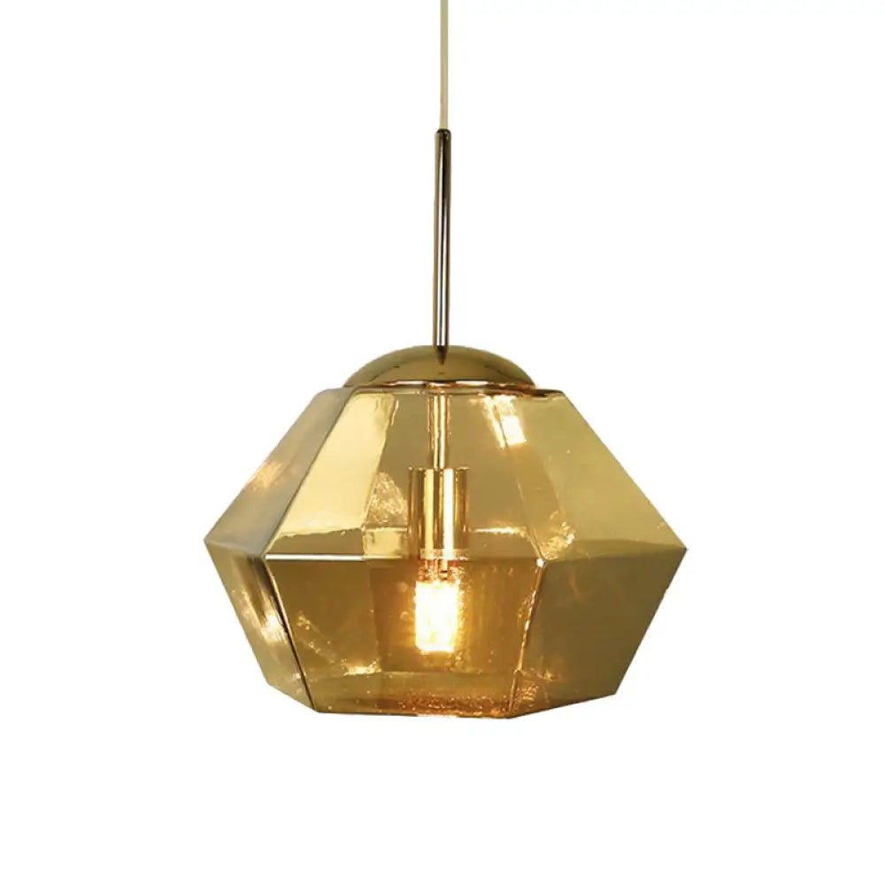 Postmodern Glass Diamond Pendant Lamp: Silver/Gold 1-Bulb Suspended Fixture For Table Lighting Gold