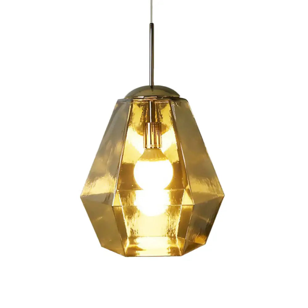 Postmodern Glass Diamond Pendant Lamp: Silver/Gold 1-Bulb Suspended Fixture For Table Lighting Gold