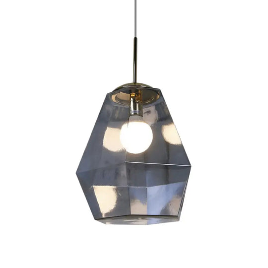 Postmodern Glass Diamond Pendant Lamp: Silver/Gold 1-Bulb Suspended Fixture For Table Lighting