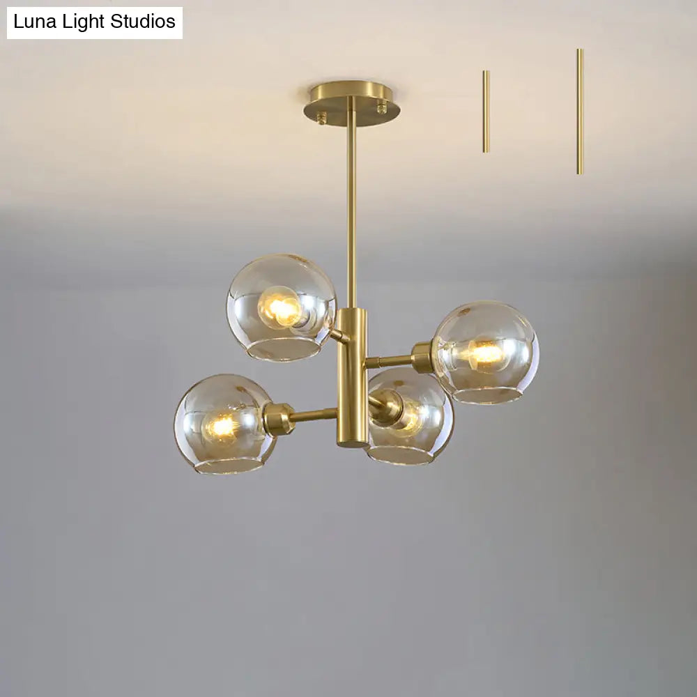 Modern Glass Dining Room Chandelier - Domed Hanging Lamp 4 / Gold Cognac