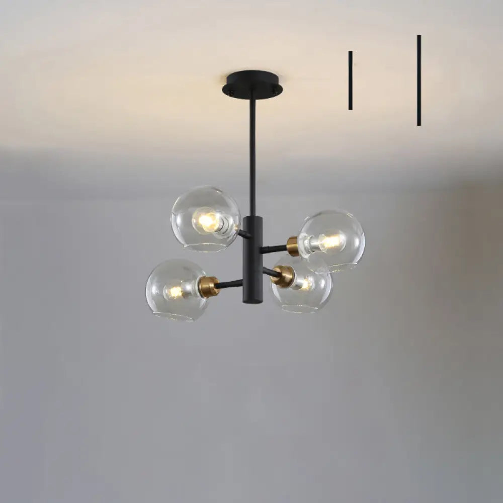 Postmodern Glass Dome Hanging Lamp - Stylish Dining Room Chandelier 4 / Black Clear