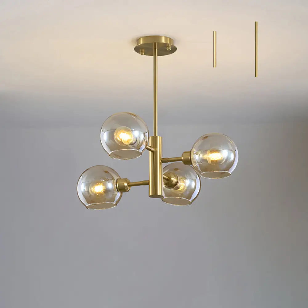 Postmodern Glass Dome Hanging Lamp - Stylish Dining Room Chandelier 4 / Gold Cognac