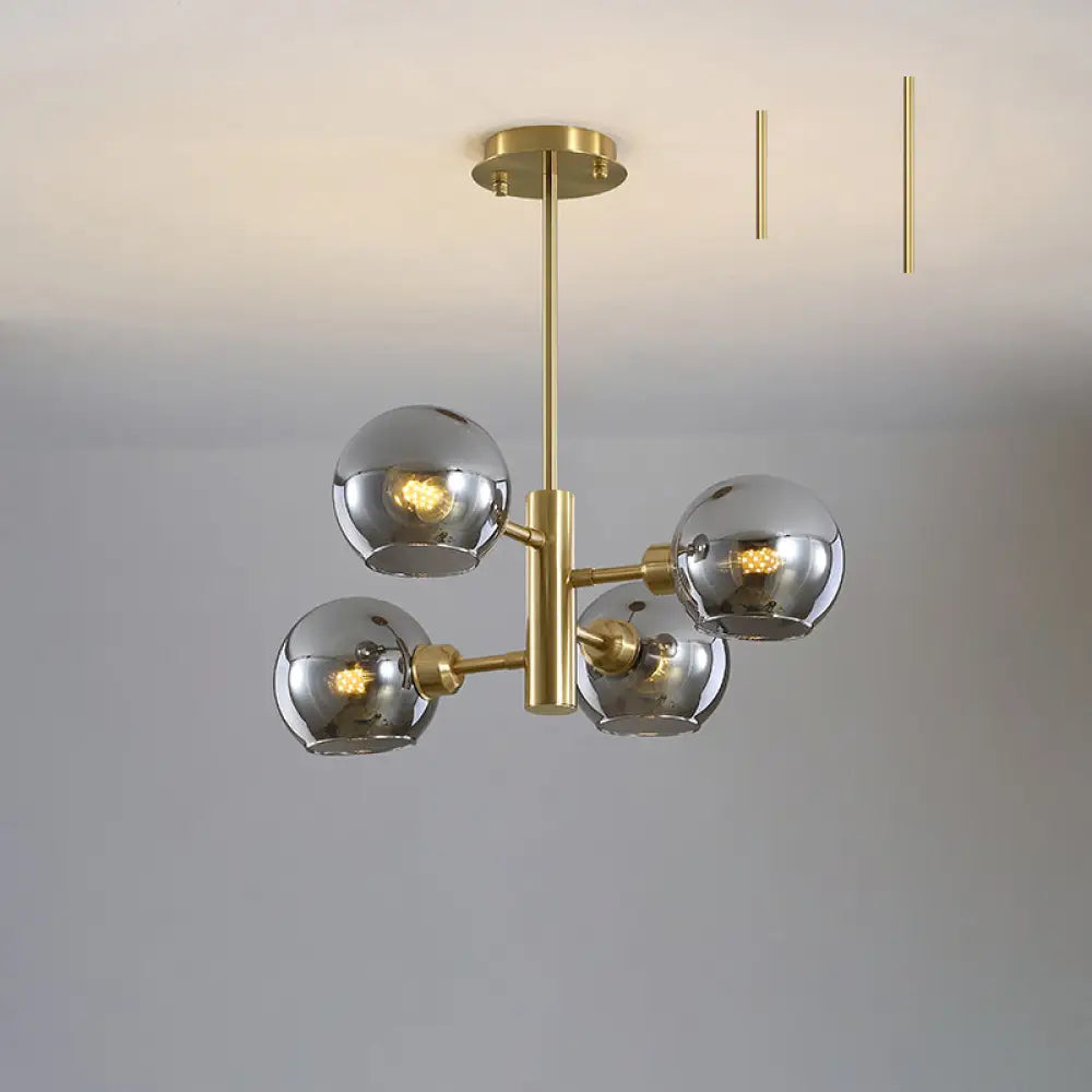 Postmodern Glass Dome Hanging Lamp - Stylish Dining Room Chandelier 4 / Gold Smoke Grey