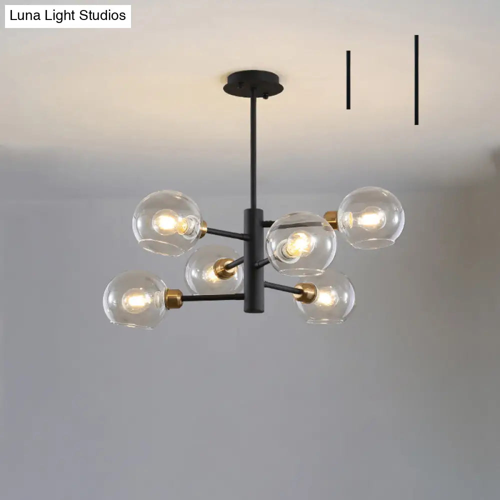 Modern Glass Dining Room Chandelier - Domed Hanging Lamp 6 / Black Clear