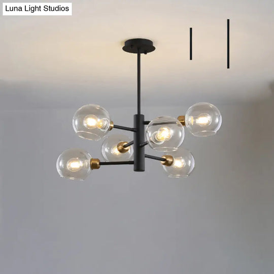 Modern Glass Dining Room Chandelier - Domed Hanging Lamp 6 / Black Clear