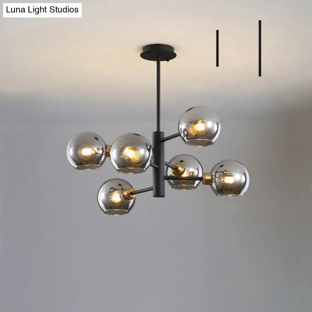 Modern Glass Dining Room Chandelier - Domed Hanging Lamp 6 / Black Smoke Grey