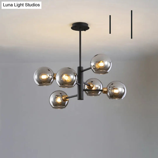 Modern Glass Dining Room Chandelier - Domed Hanging Lamp 6 / Black Smoke Grey