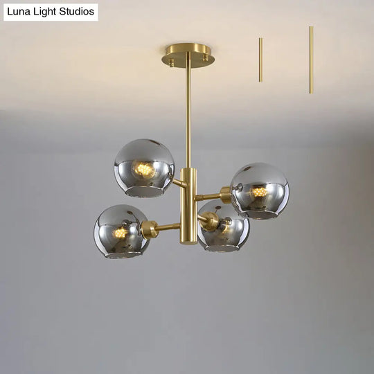 Modern Glass Dining Room Chandelier - Domed Hanging Lamp 4 / Gold Smoke Grey