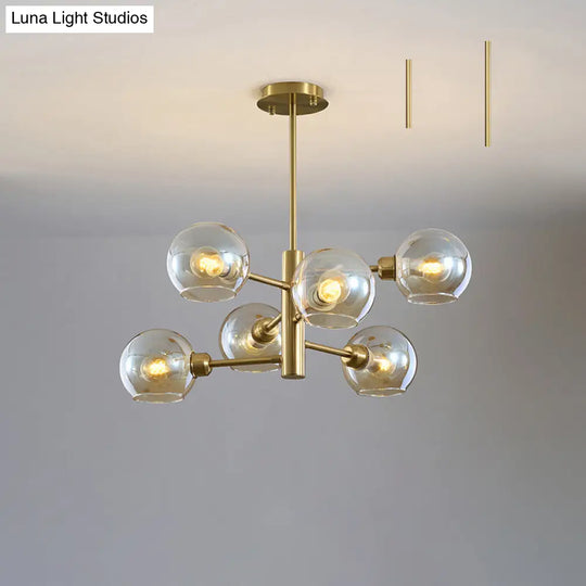 Modern Glass Dining Room Chandelier - Domed Hanging Lamp 6 / Gold Cognac