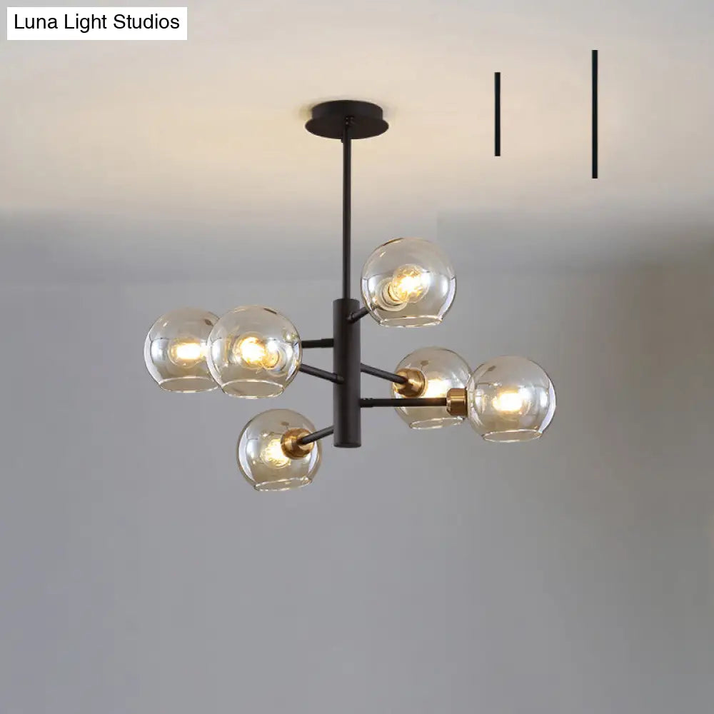 Modern Glass Dining Room Chandelier - Domed Hanging Lamp 6 / Black Cognac