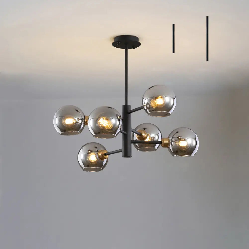 Postmodern Glass Dome Hanging Lamp - Stylish Dining Room Chandelier 6 / Black Smoke Grey