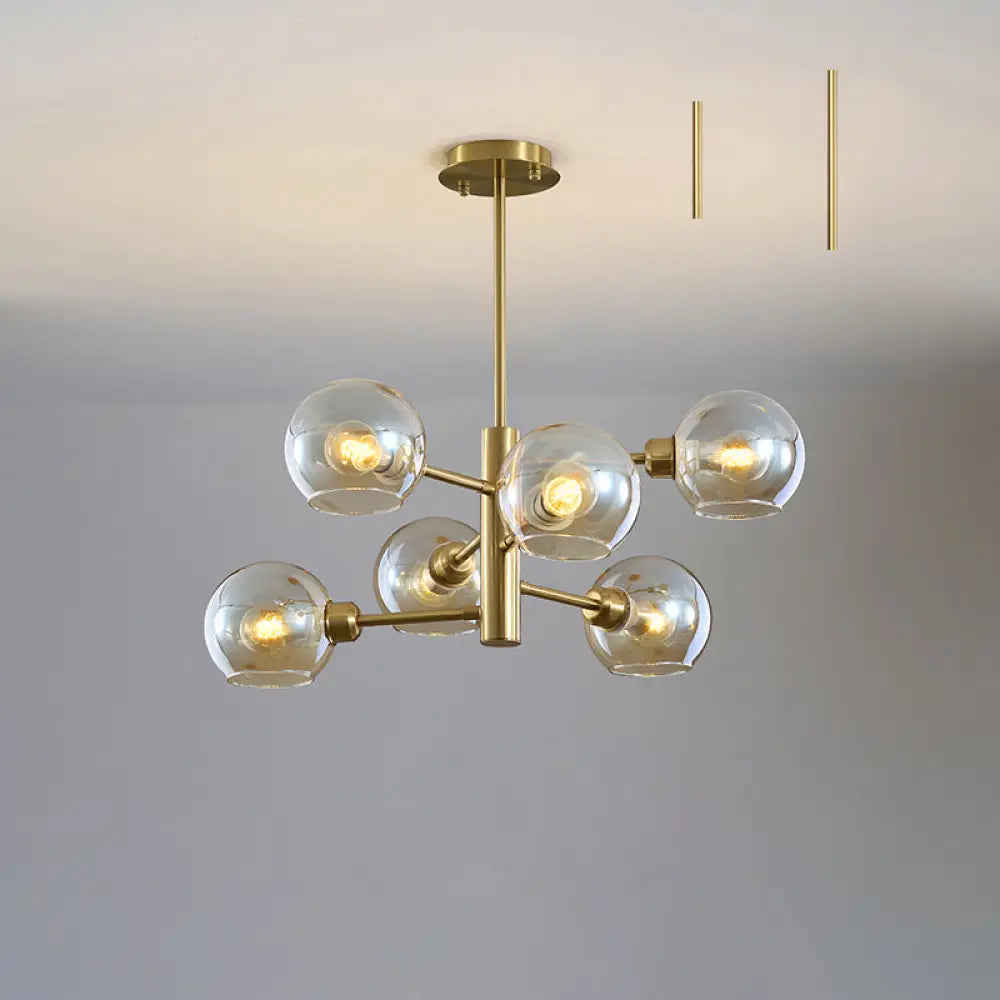 Postmodern Glass Dome Hanging Lamp - Stylish Dining Room Chandelier 6 / Gold Cognac