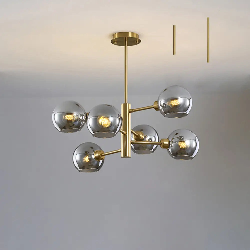 Postmodern Glass Dome Hanging Lamp - Stylish Dining Room Chandelier 6 / Gold Smoke Grey