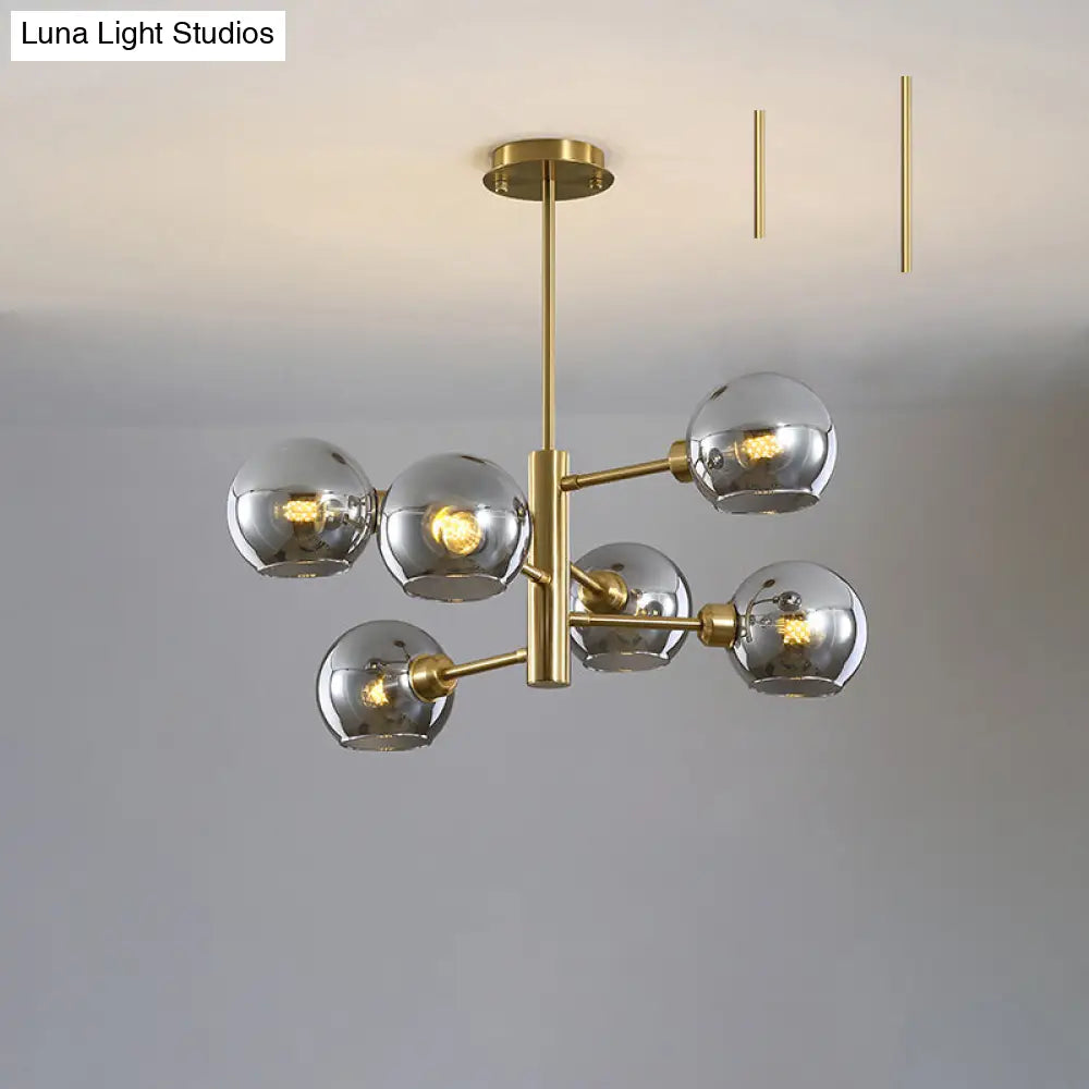 Modern Glass Dining Room Chandelier - Domed Hanging Lamp 6 / Gold Smoke Grey