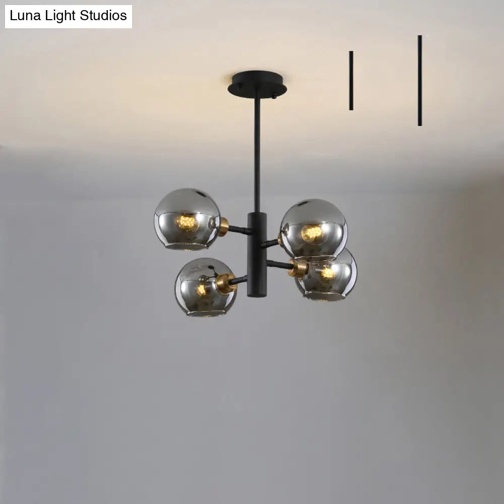 Modern Glass Dining Room Chandelier - Domed Hanging Lamp 4 / Black Smoke Grey