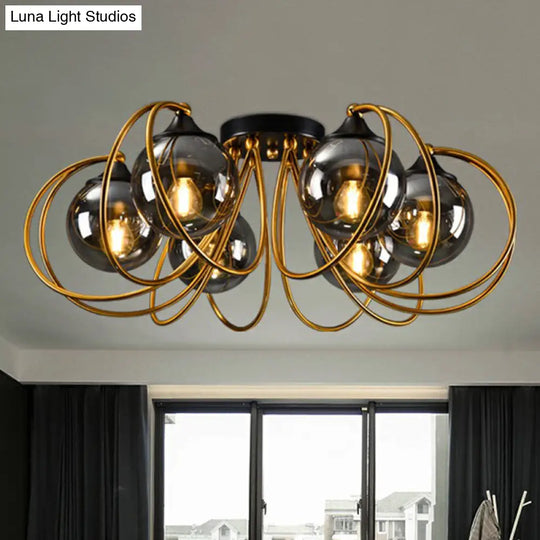 Postmodern Glass Flushmount Ceiling Light With Brass Finish - Ideal For Living Rooms