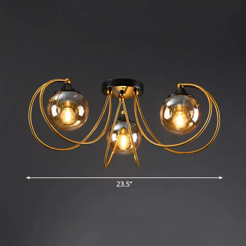 Postmodern Glass Flushmount Ceiling Light With Brass Finish - Ideal For Living Rooms 3 / Amber