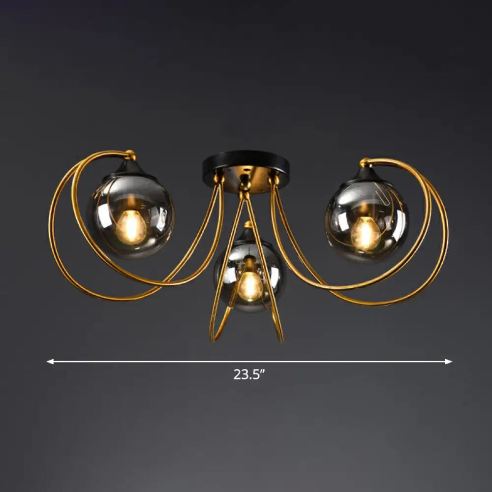 Postmodern Glass Flushmount Ceiling Light With Brass Finish - Ideal For Living Rooms 3 / Smoke Gray