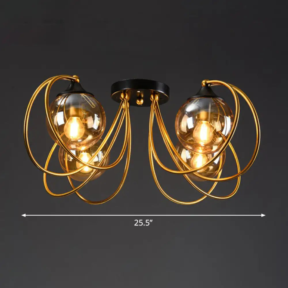 Postmodern Glass Flushmount Ceiling Light With Brass Finish - Ideal For Living Rooms 4 / Amber