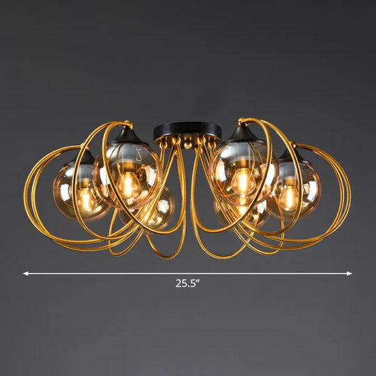 Postmodern Glass Flushmount Ceiling Light With Brass Finish - Ideal For Living Rooms 6 / Amber