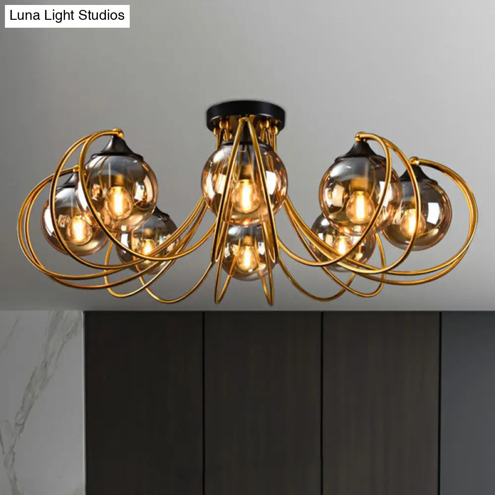 Postmodern Glass Flushmount Ceiling Light With Brass Finish - Ideal For Living Rooms