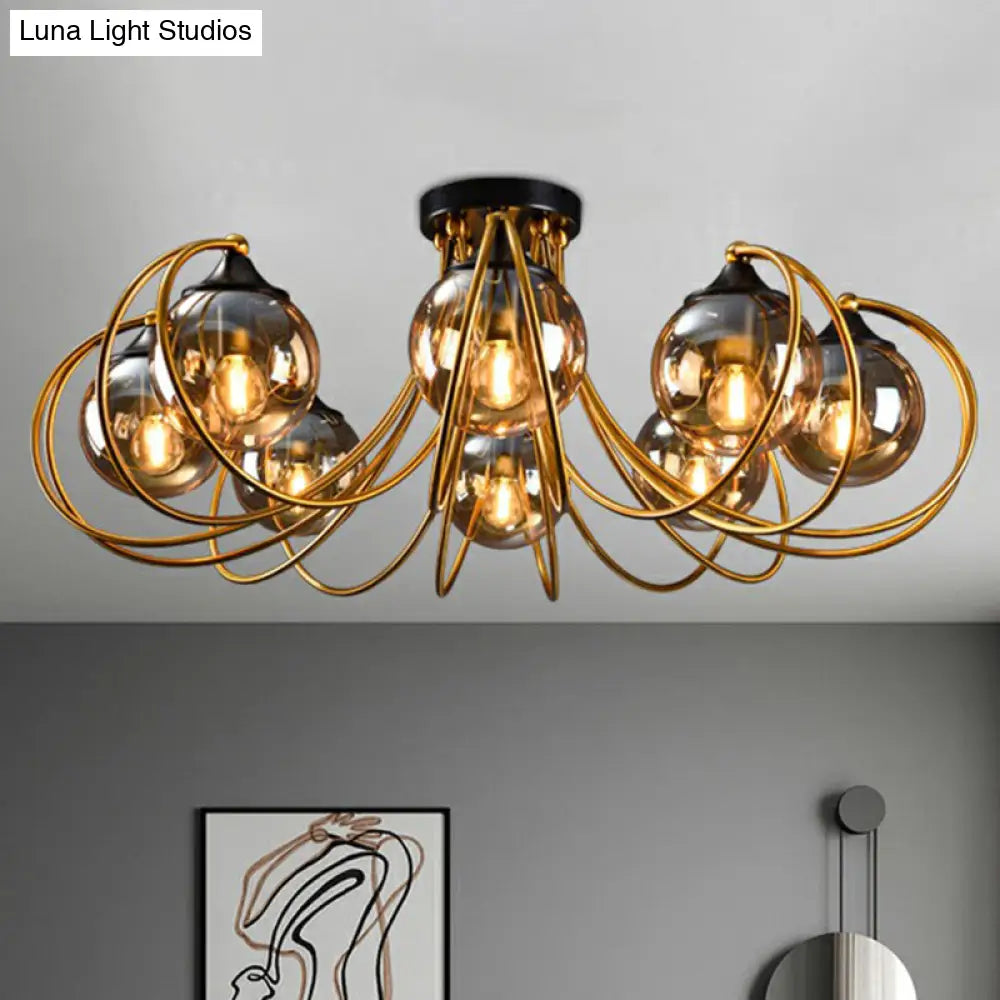 Postmodern Glass Flushmount Ceiling Light With Brass Finish - Ideal For Living Rooms