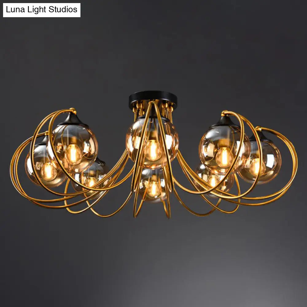 Postmodern Glass Flushmount Ceiling Light With Brass Finish - Ideal For Living Rooms