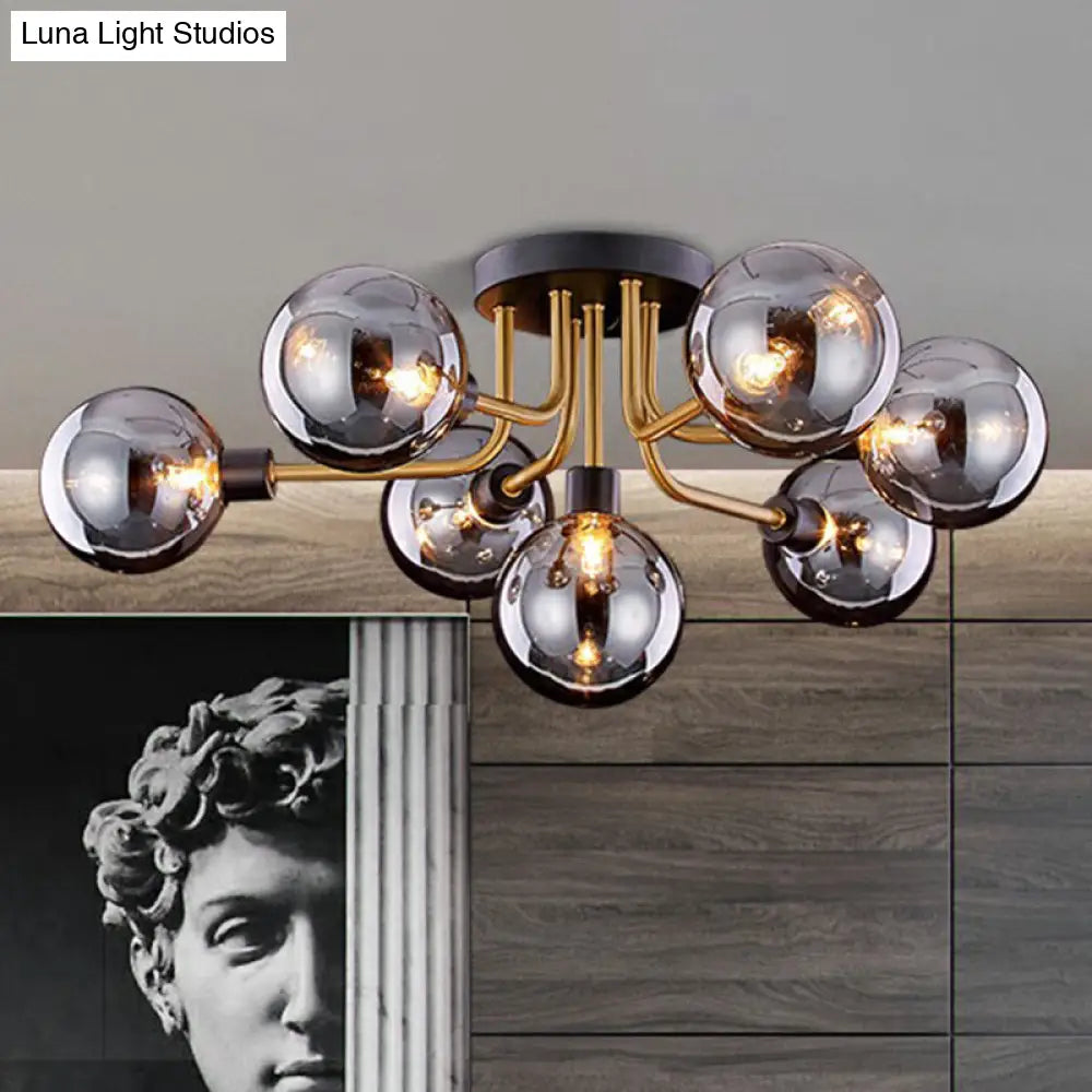 Postmodern Glass Modo Chandelier Ceiling Mount: Semi Flush Black Brass Light Fixture