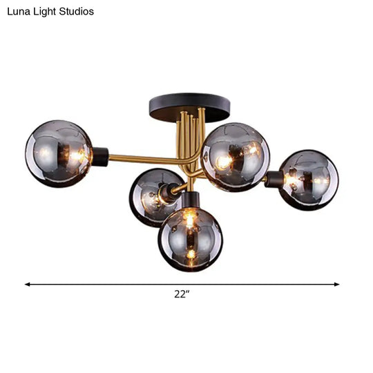 Postmodern Glass Modo Chandelier Ceiling Mount: Semi Flush Black Brass Light Fixture