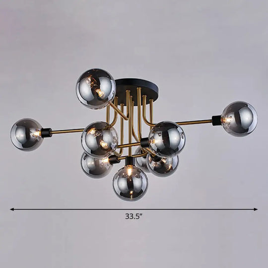 Postmodern Glass Modo Chandelier Ceiling Mount: Semi Flush Black Brass Light Fixture 9 / Smoke Gray