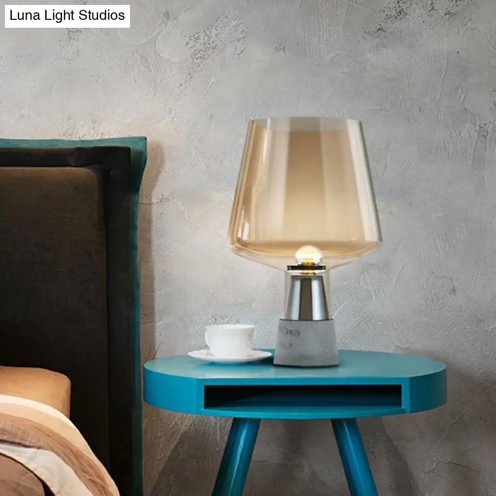 Postmodern Glass Night Lamp With Cement Base: Cup Shaped Table Light For Bedroom