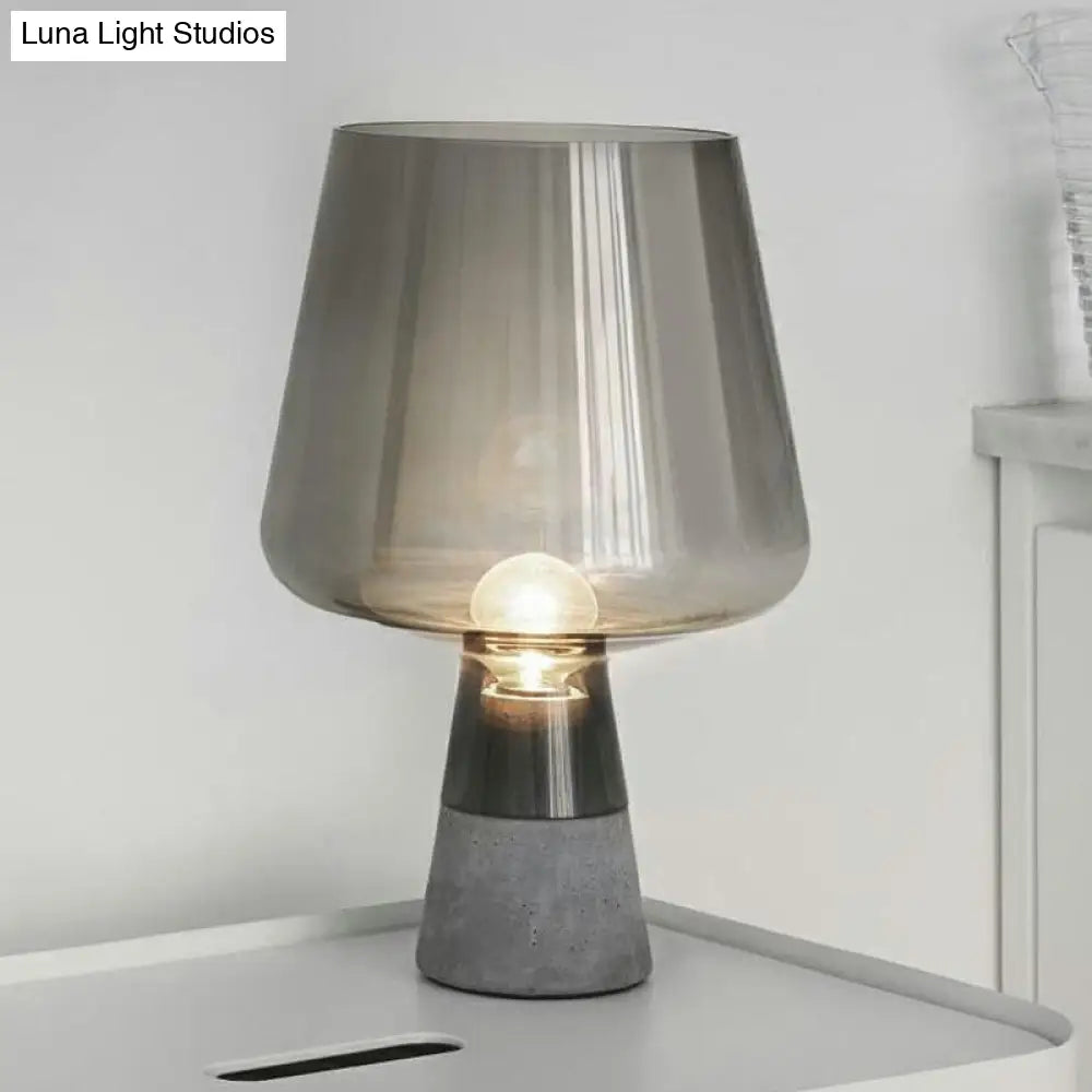 Postmodern Glass Night Lamp With Cement Base: Cup Shaped Table Light For Bedroom