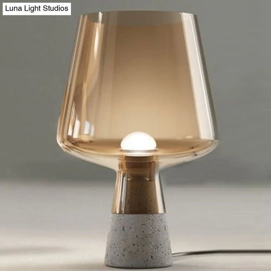 Postmodern Glass Night Lamp With Cement Base: Cup Shaped Table Light For Bedroom