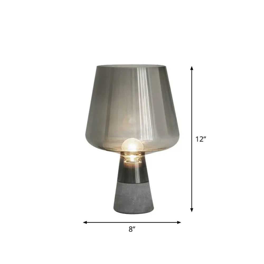 Postmodern Glass Night Lamp With Cement Base: Cup Shaped Table Light For Bedroom Smoke Gray / 8