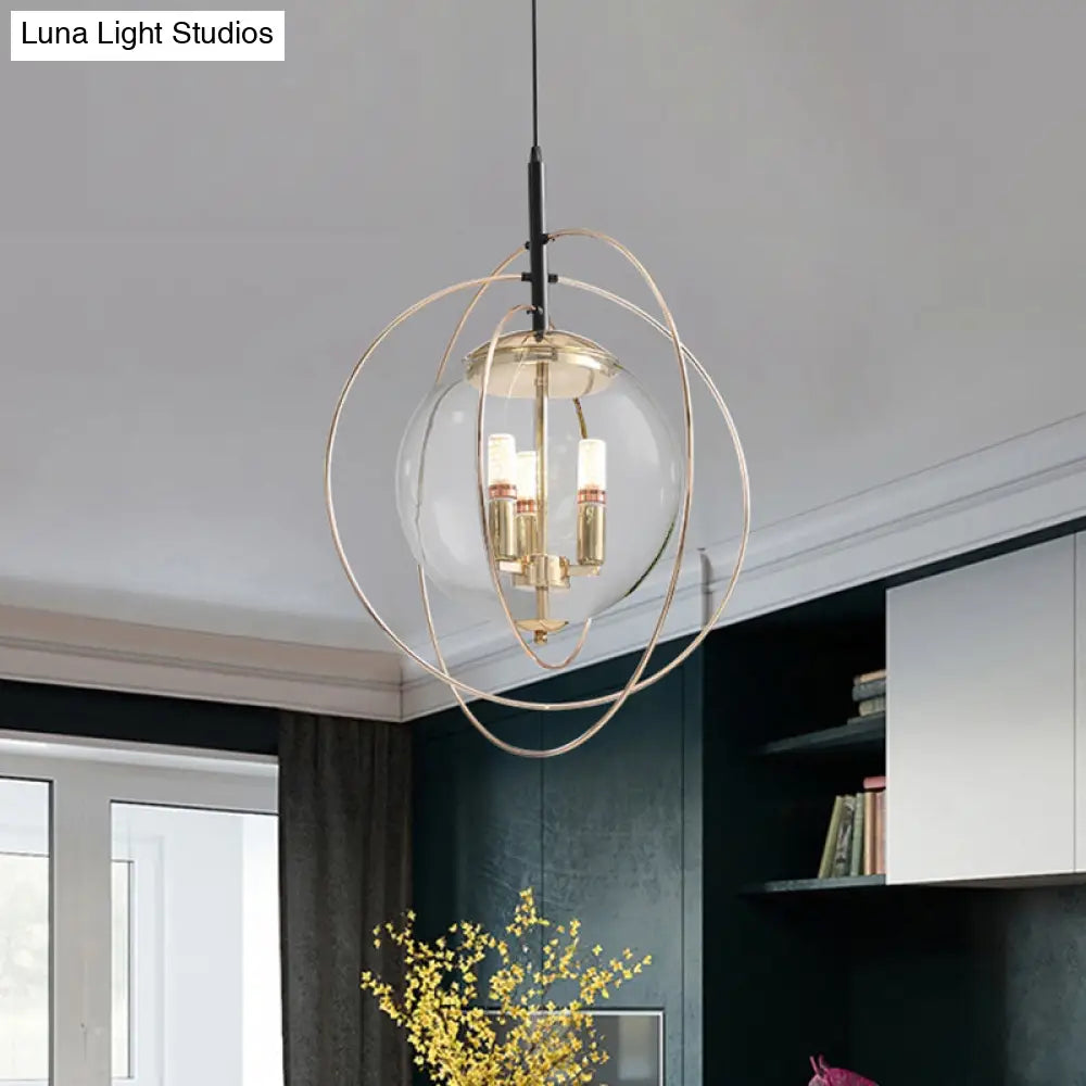 Postmodern Glass Orbit Globe Pendant Light Chandelier With 3 Bulbs Illuminate Your Restaurant